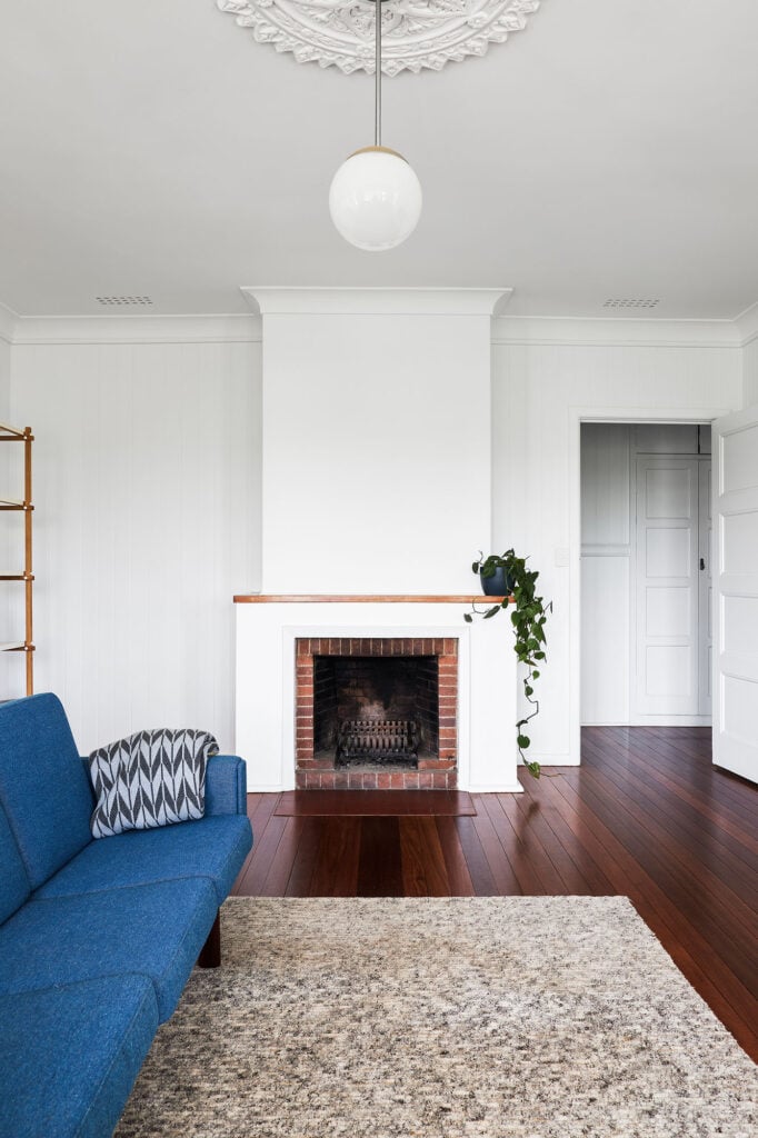 Fireplace in renovated home in Alderley, Brisbane