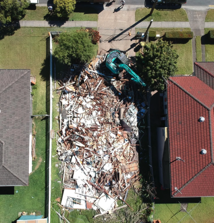 Aerial view of knocked down home in Brisbane for Bluebird to rebuild